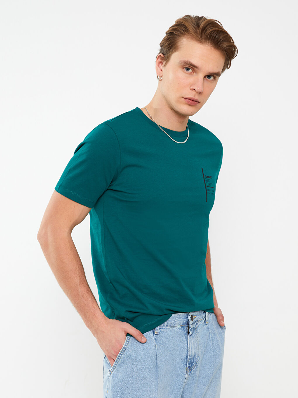 تيشيرت رجالي ياقة دائرية كم قصير مطبوع قطن ممشط