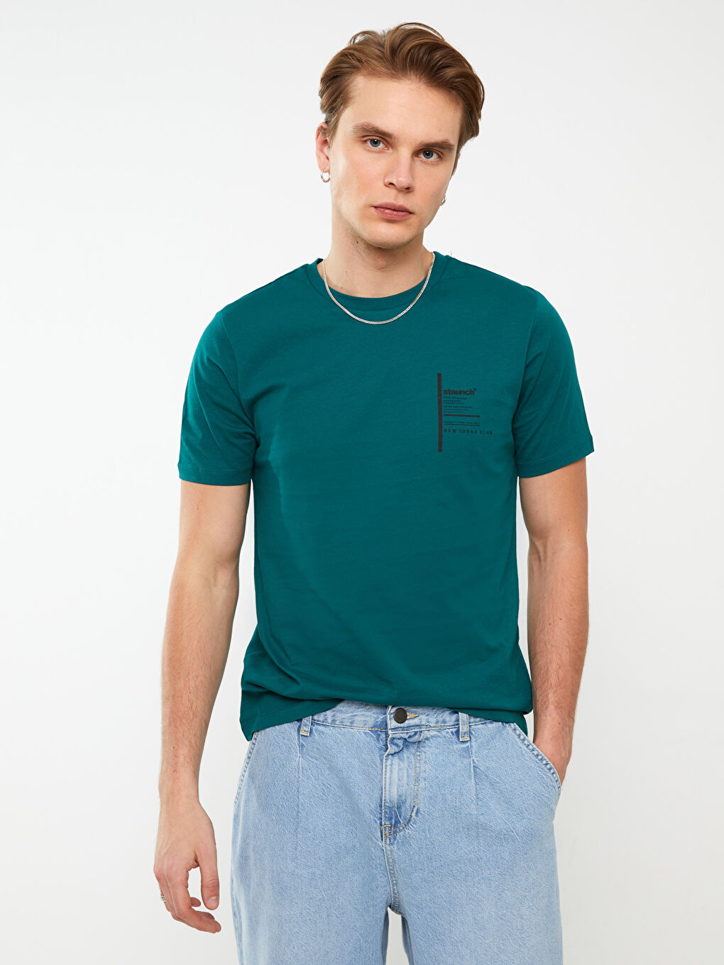 تيشيرت رجالي ياقة دائرية كم قصير مطبوع قطن ممشط-1