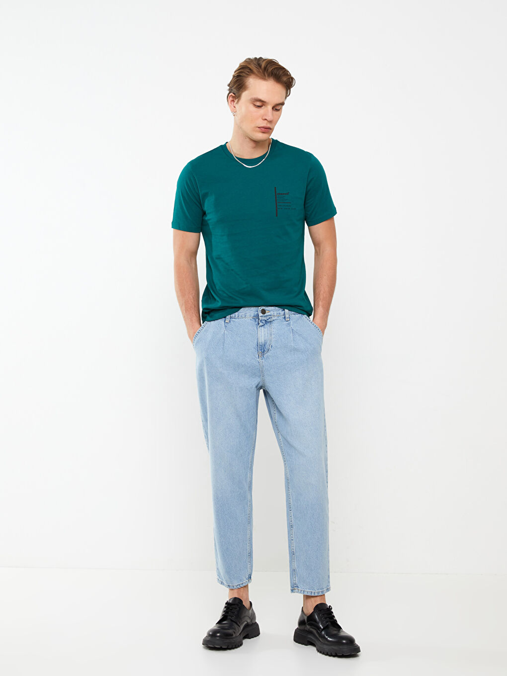 تيشيرت رجالي ياقة دائرية كم قصير مطبوع قطن ممشط-2