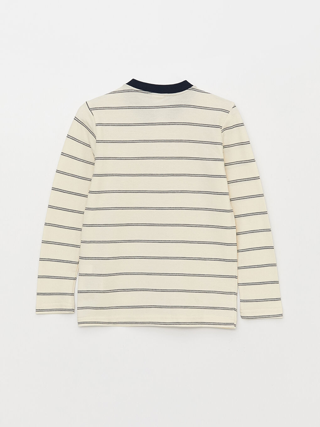 Тік жағалы жолақты ұзын жеңді ұл футболка-1