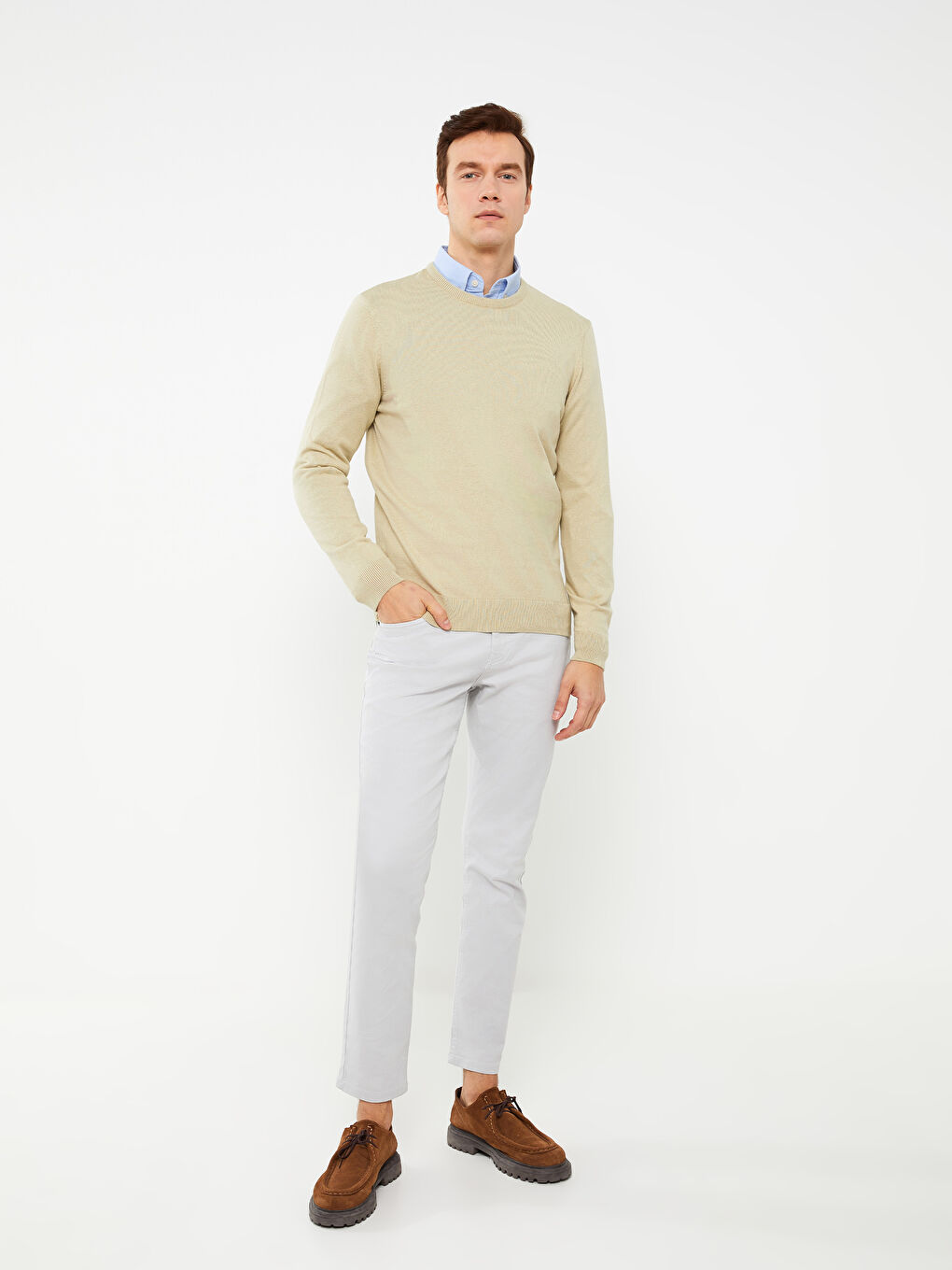 بلوفر تريكو كم طويل بياقة دائرية للرجال-2