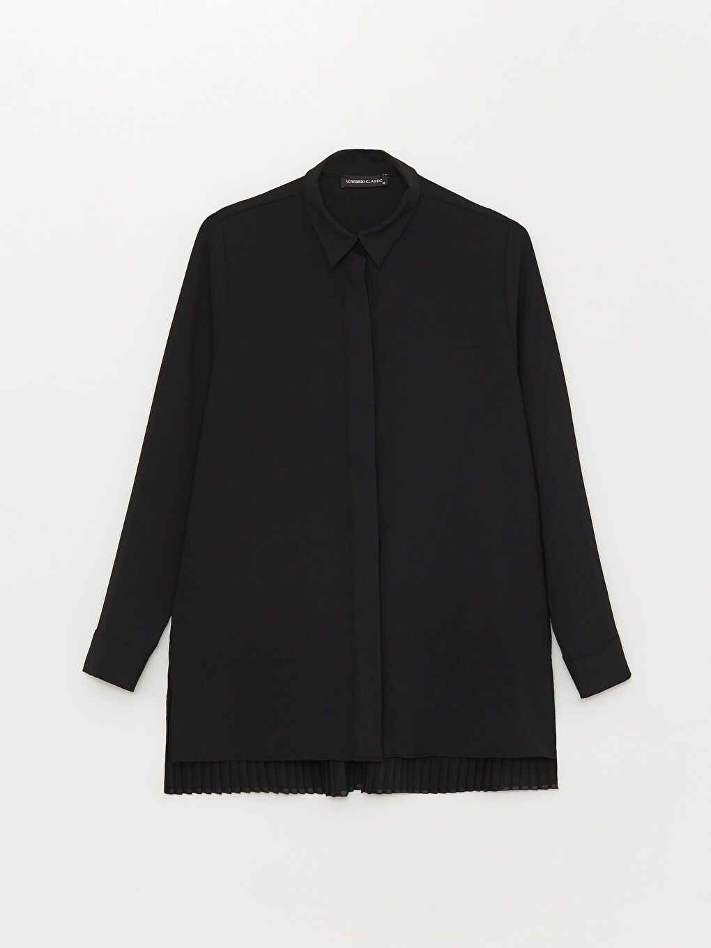 Siyah Uzun Kollu Pileli Kadın Gömlek-5