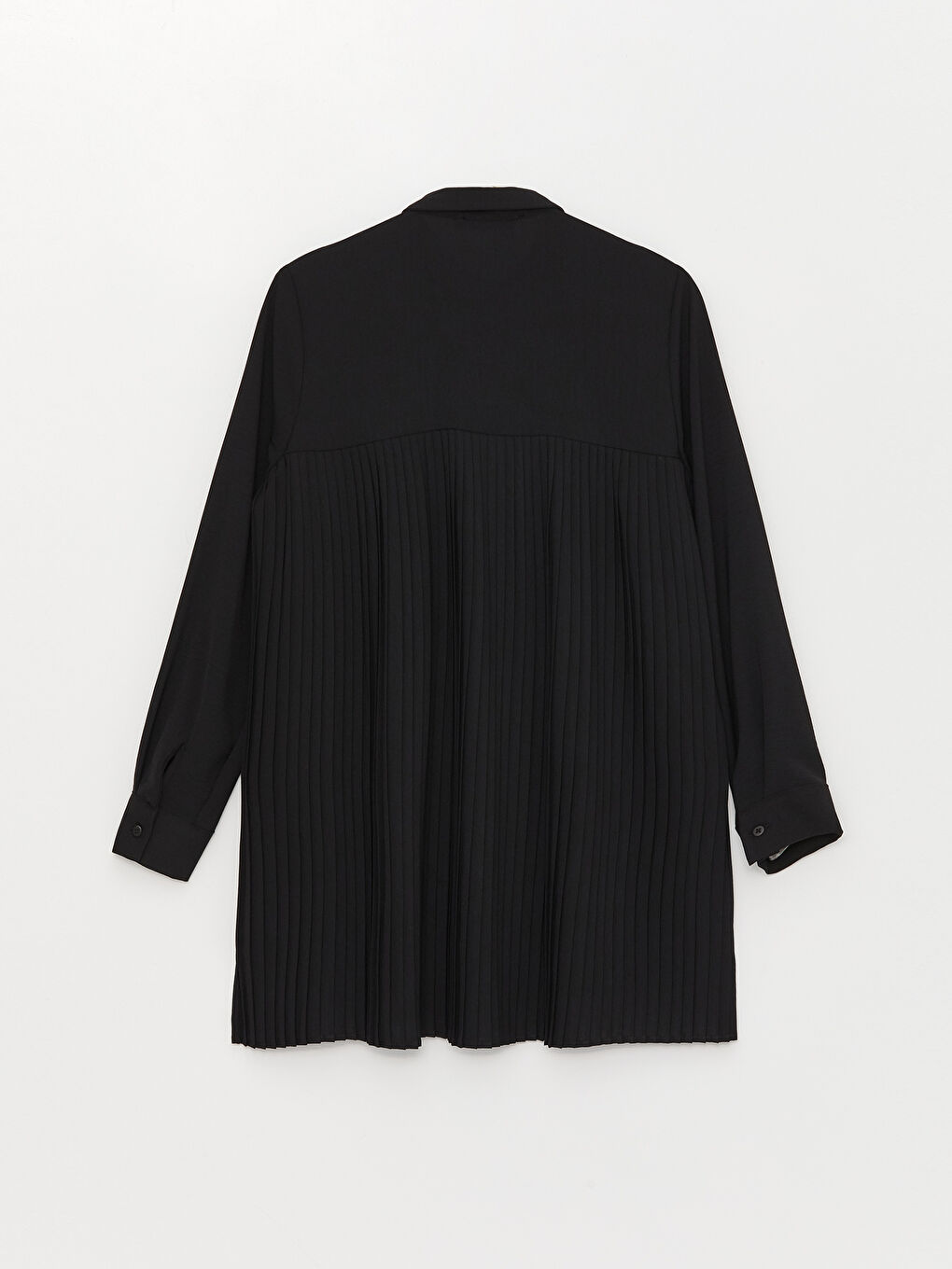 Siyah Uzun Kollu Pileli Kadın Gömlek-6