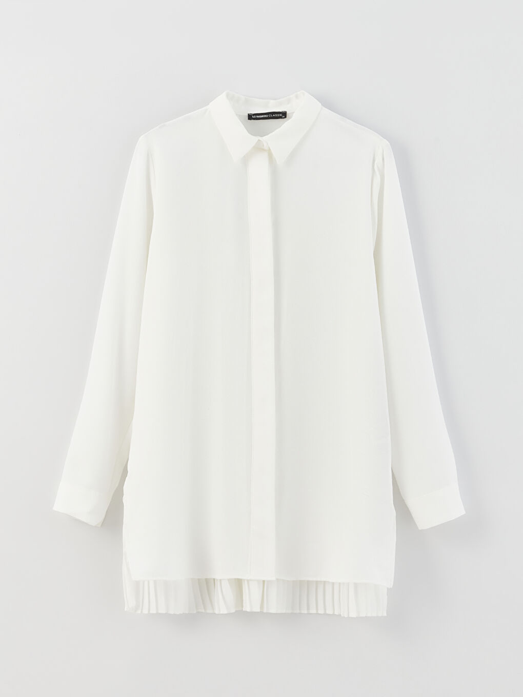 Ekru Uzun Kollu Pileli Kadın Gömlek-5