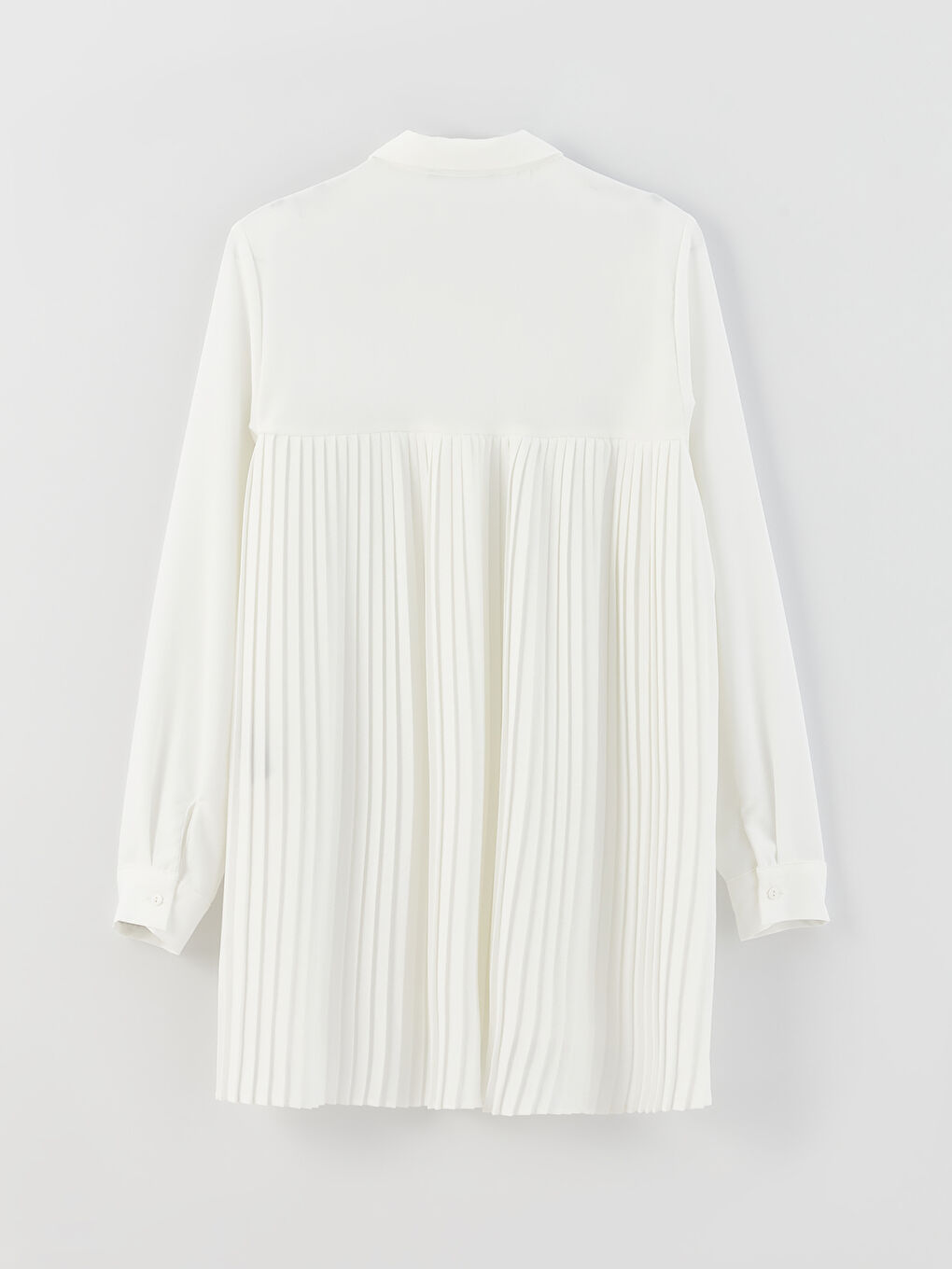 Ekru Uzun Kollu Pileli Kadın Gömlek-6