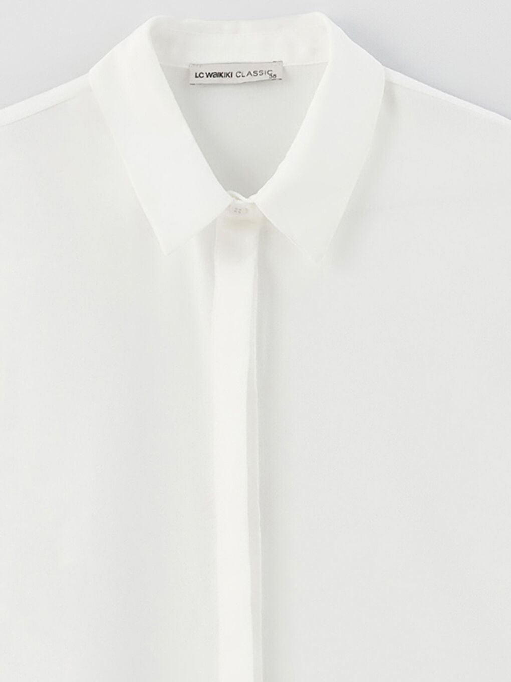 Ekru Gizli Düğme Kapamalı Düz Kısa Kollu Kadın Gömlek-7