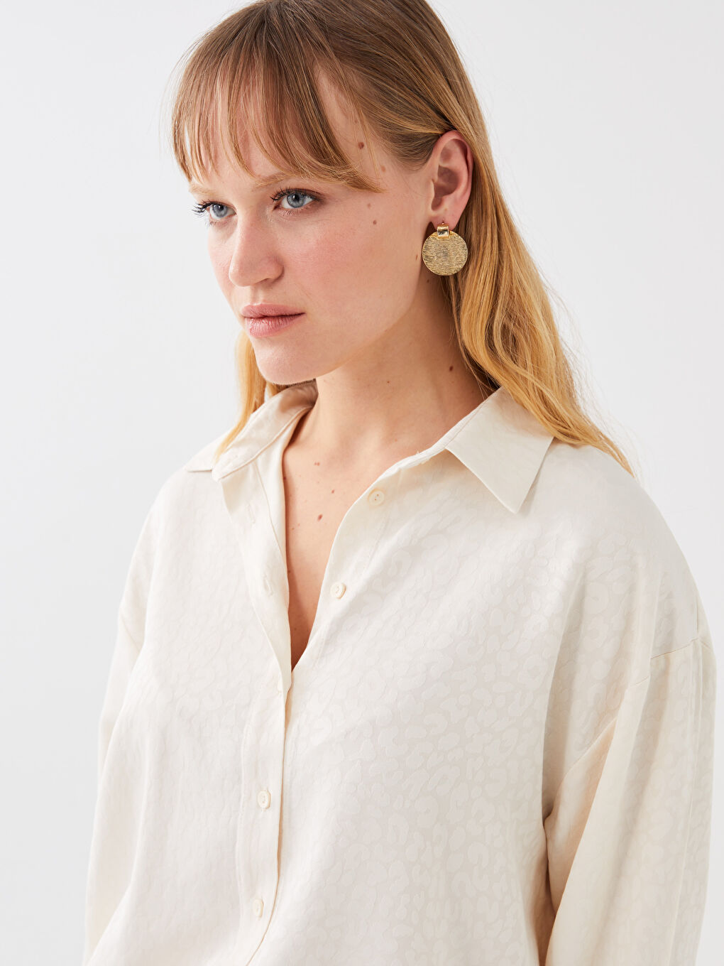 قميص نسائي أوفراسايز كم طويل منقوش-1