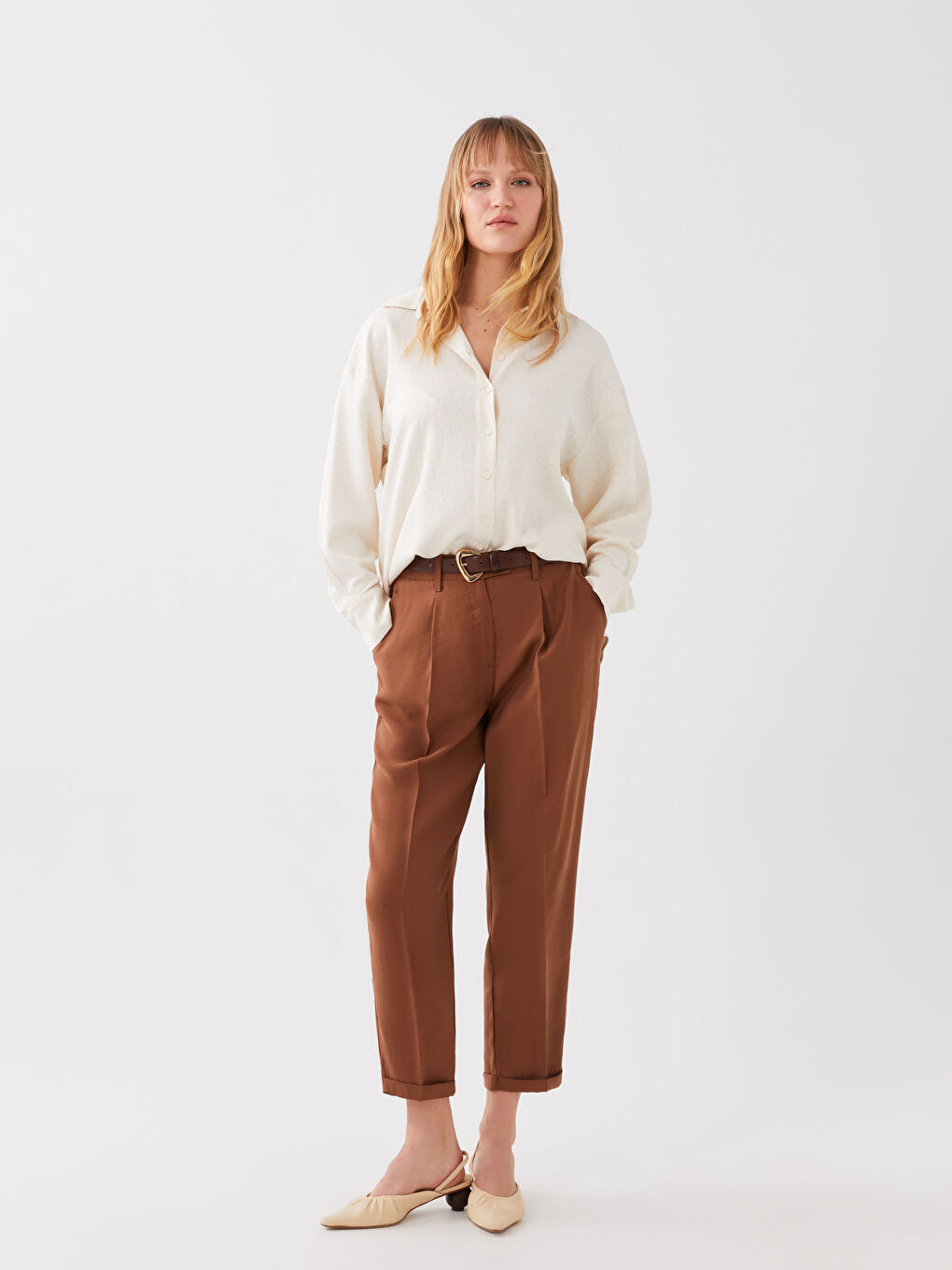 قميص نسائي أوفراسايز كم طويل منقوش-2