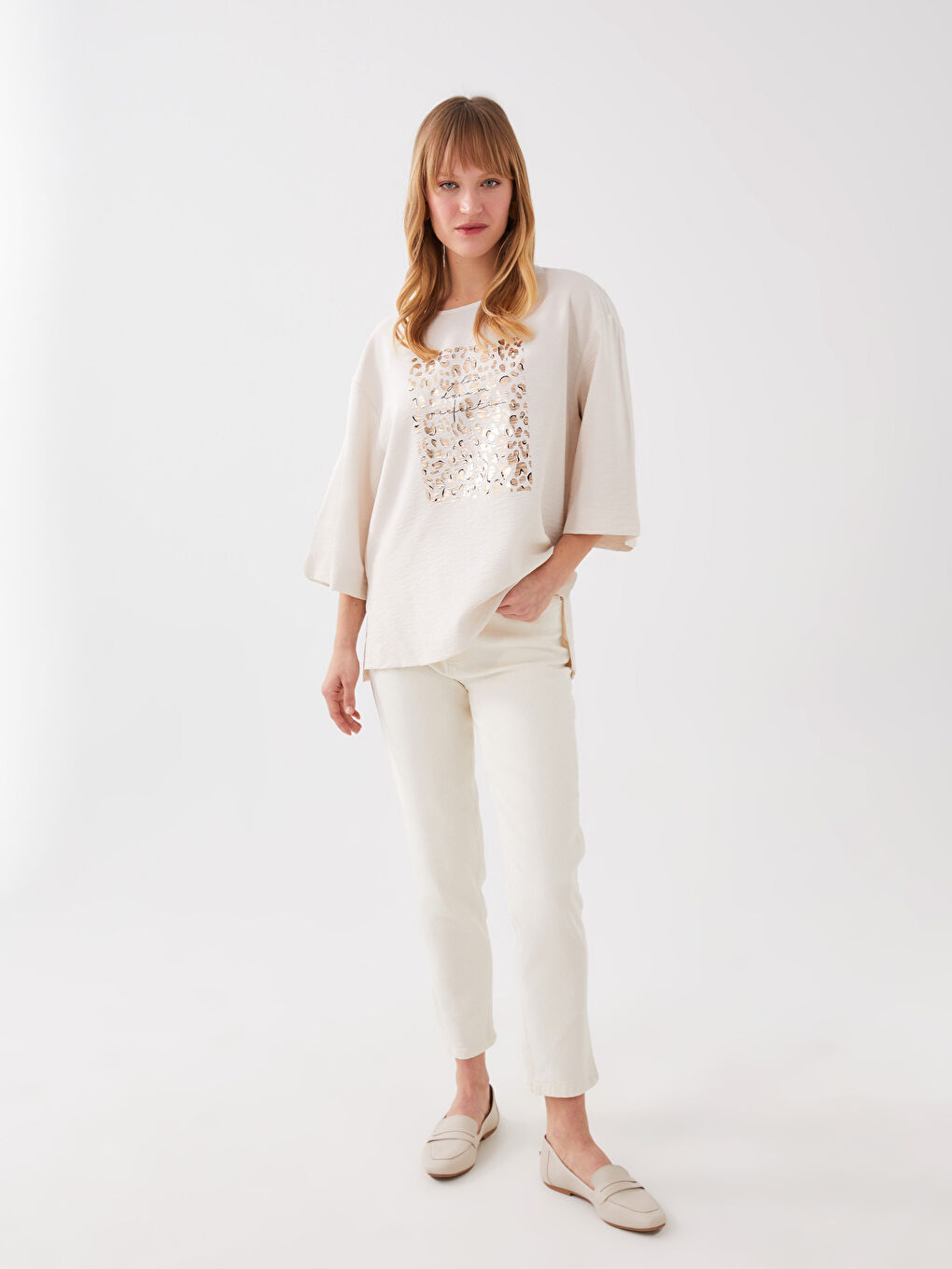 Crew Neck Printed Women's Blouse-1