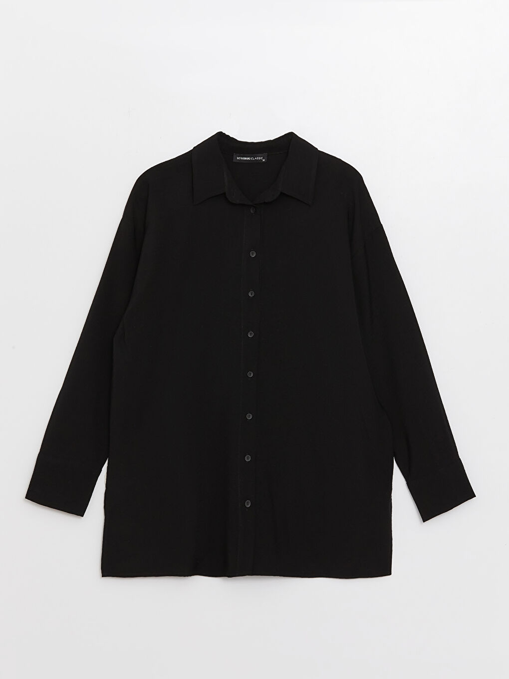Siyah Düz Uzun Kollu Oversize Kadın Gömlek-4
