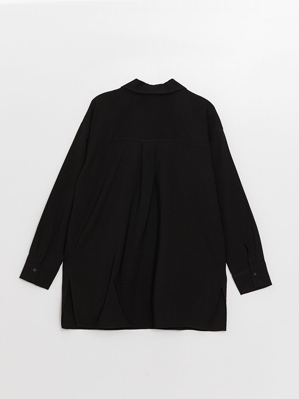 Siyah Düz Uzun Kollu Oversize Kadın Gömlek-5