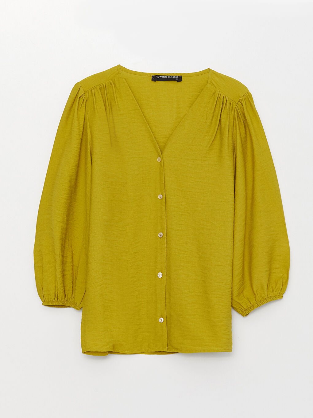 Yeşil Kadın V Yaka Düz Müslin Bluz-5