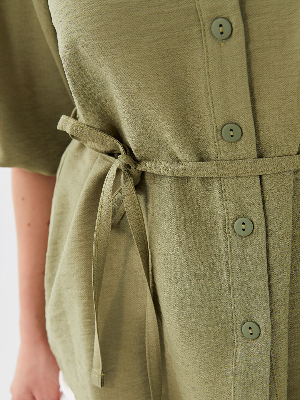 Women's V-Neck Straight Waist Tie Detailed Blouse-3