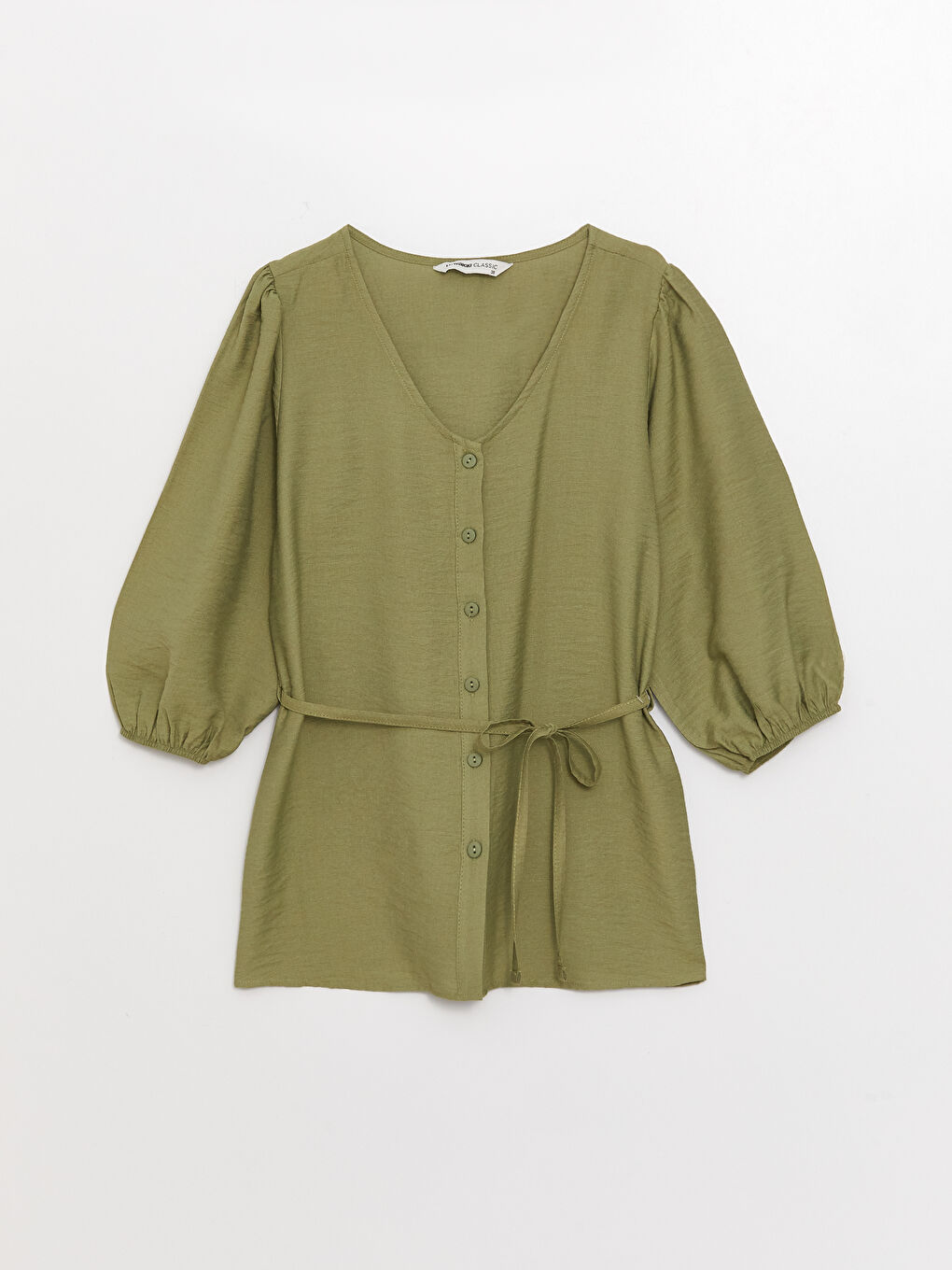 Women's V-Neck Straight Waist Tie Detailed Blouse-5