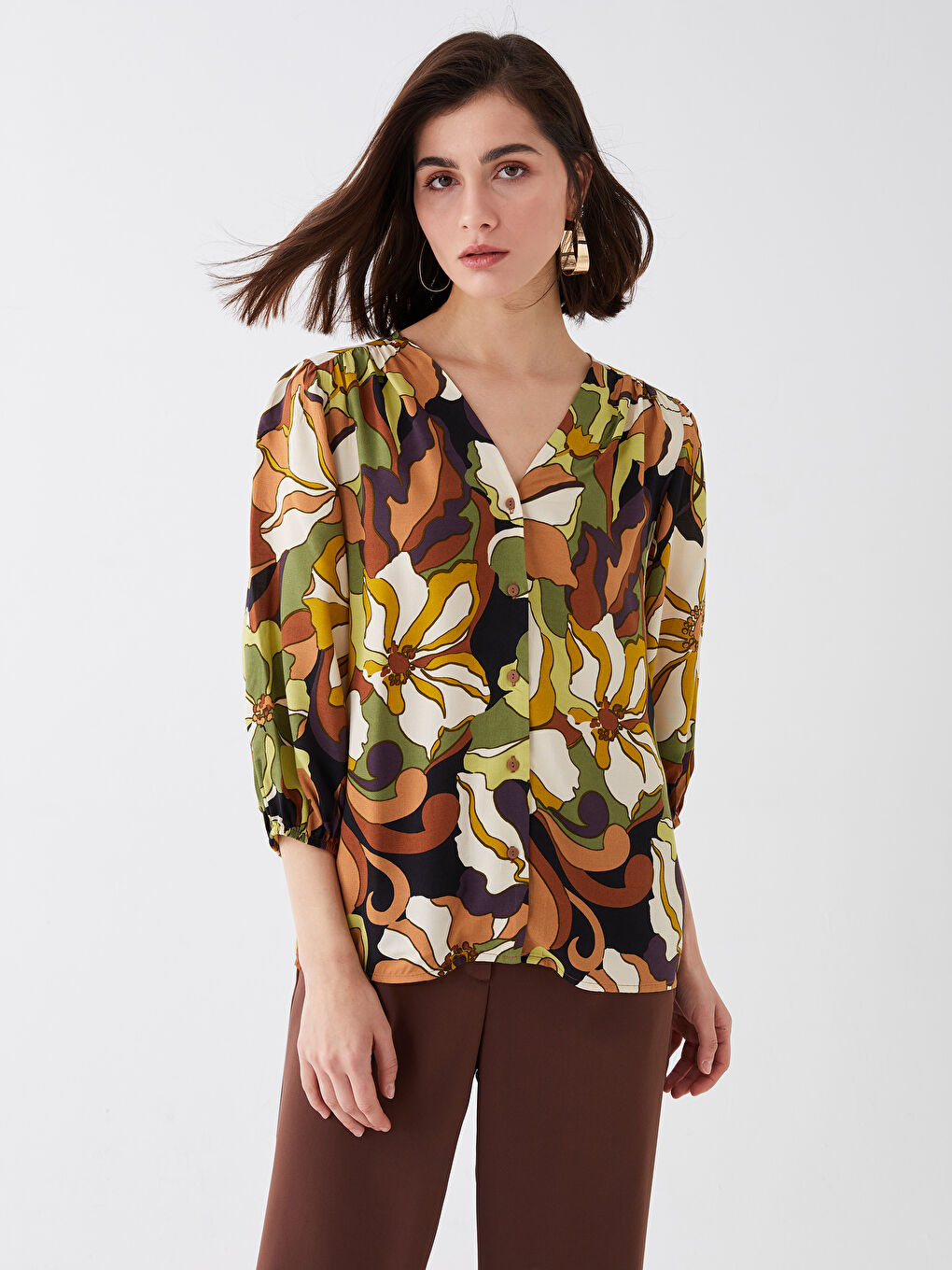 Blouse à Motifs pour Femmes avec Encolure en V-1