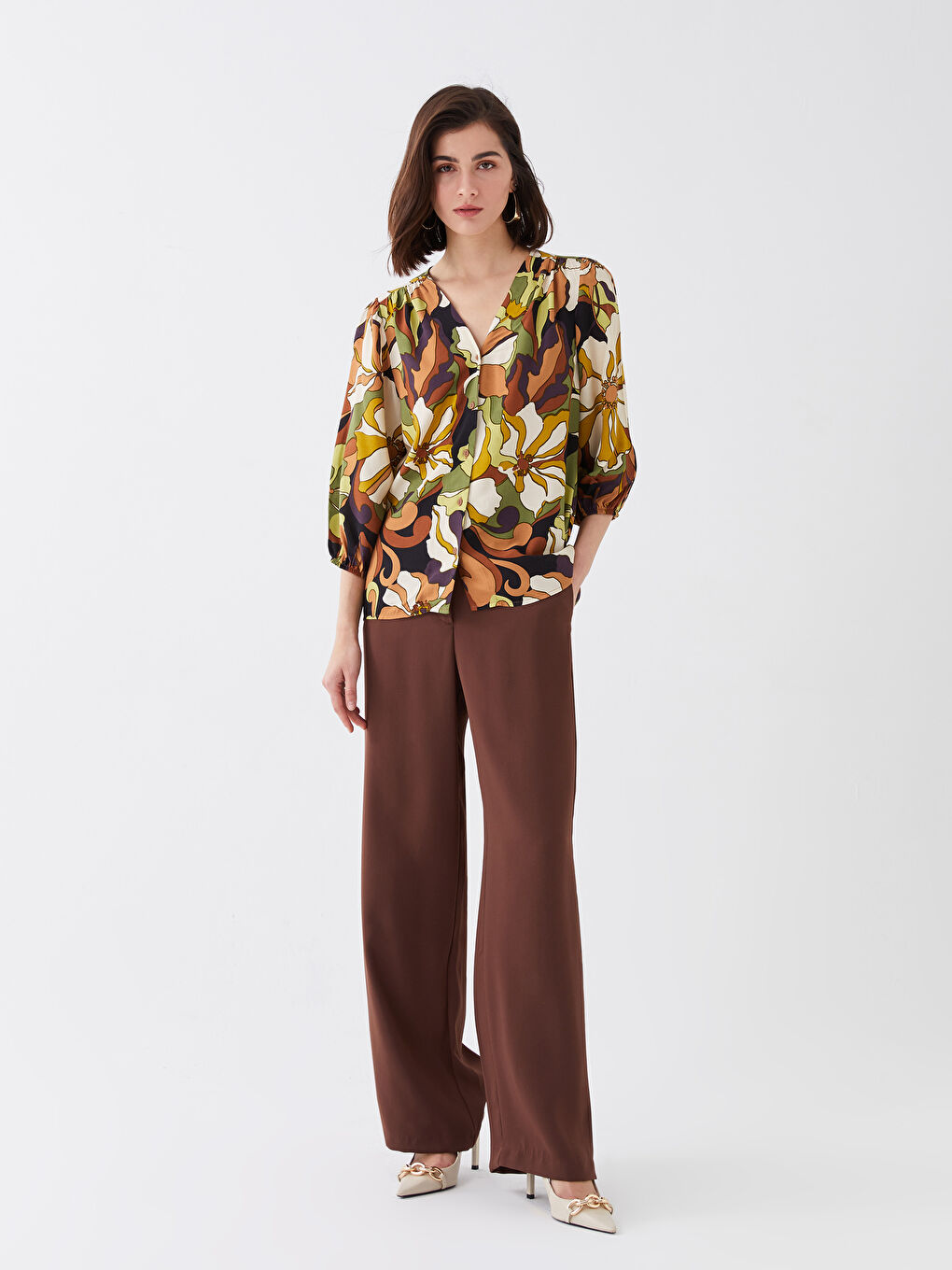 Blouse à Motifs pour Femmes avec Encolure en V-2