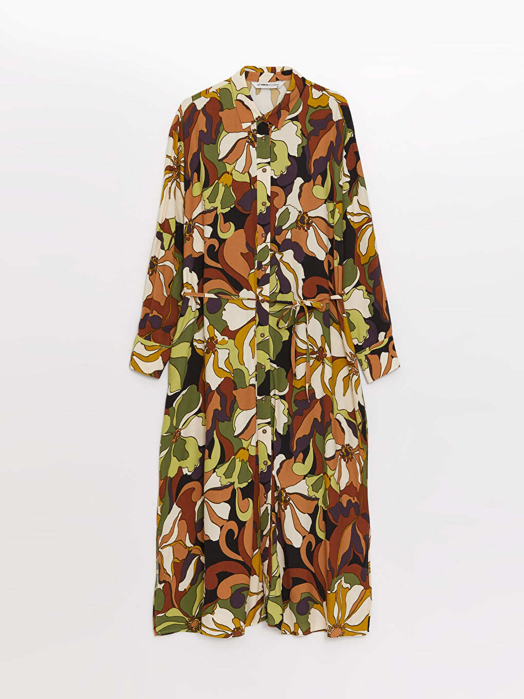 Women's Patterned Long Sleeve Shirt Dress -S38403Z8-F9C