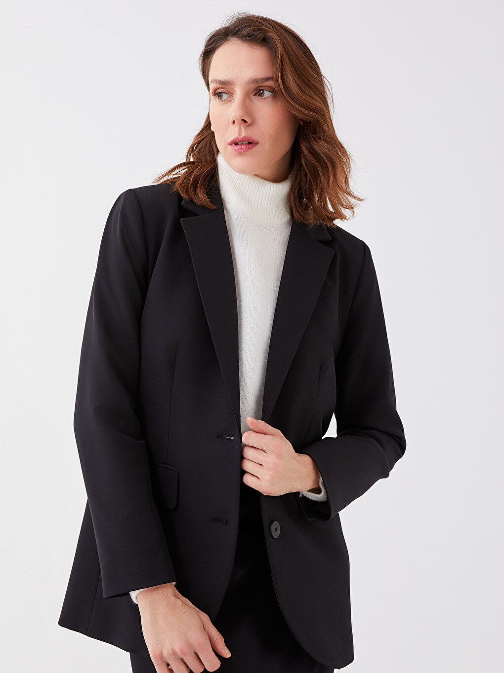 LCWAIKIKI Classic Front Button Closure Straight Long Sleeve Women's Jacket -S38407Z8-CVL