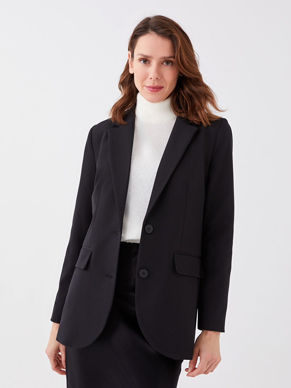 LCWAIKIKI Classic Front Button Closure Straight Long Sleeve Women's Jacket -S38407Z8-CVL