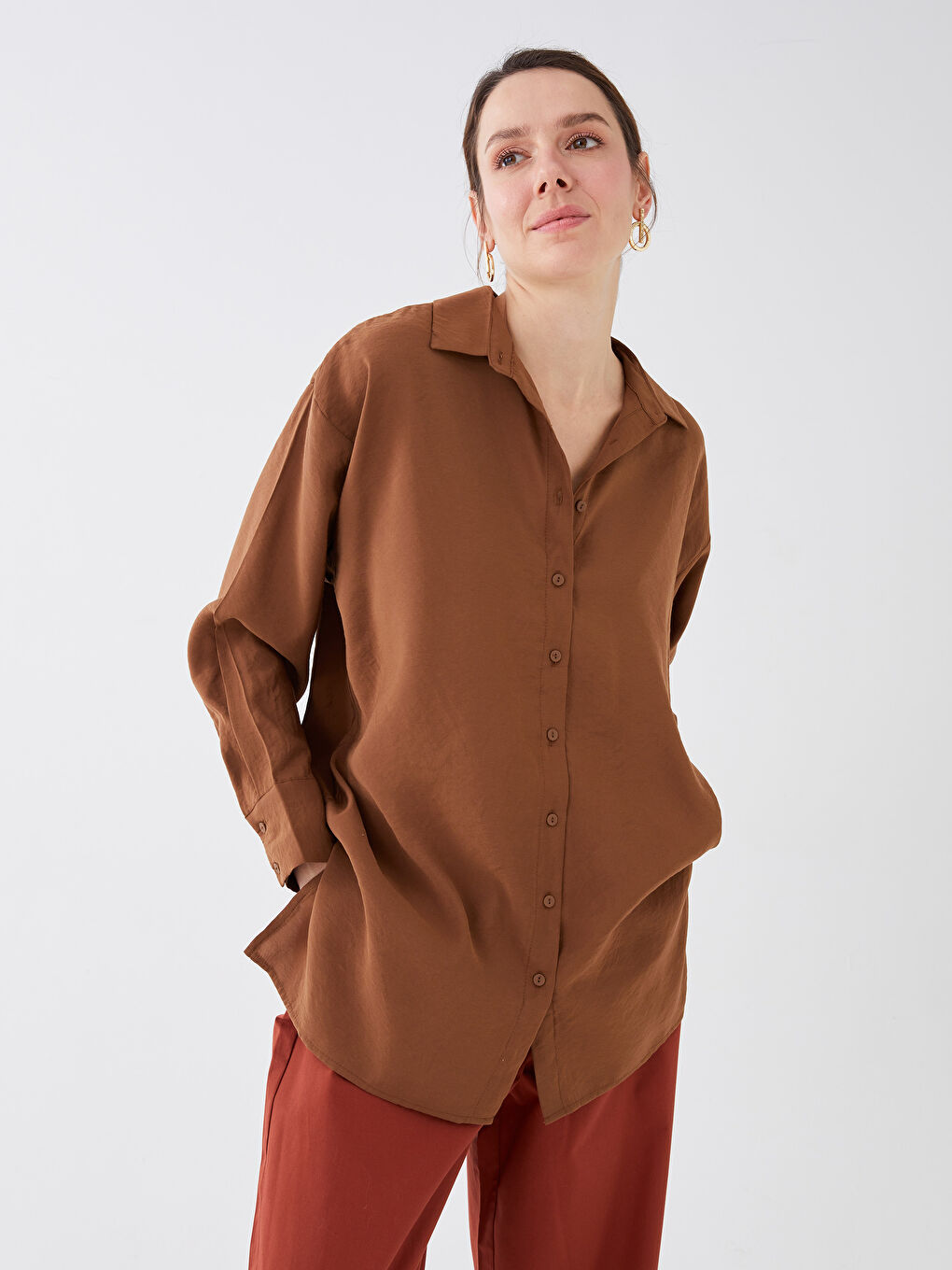 LC Waikiki Plain Long Sleeve Oversize Women's Shirt Tunic -S38408Z8-GTD