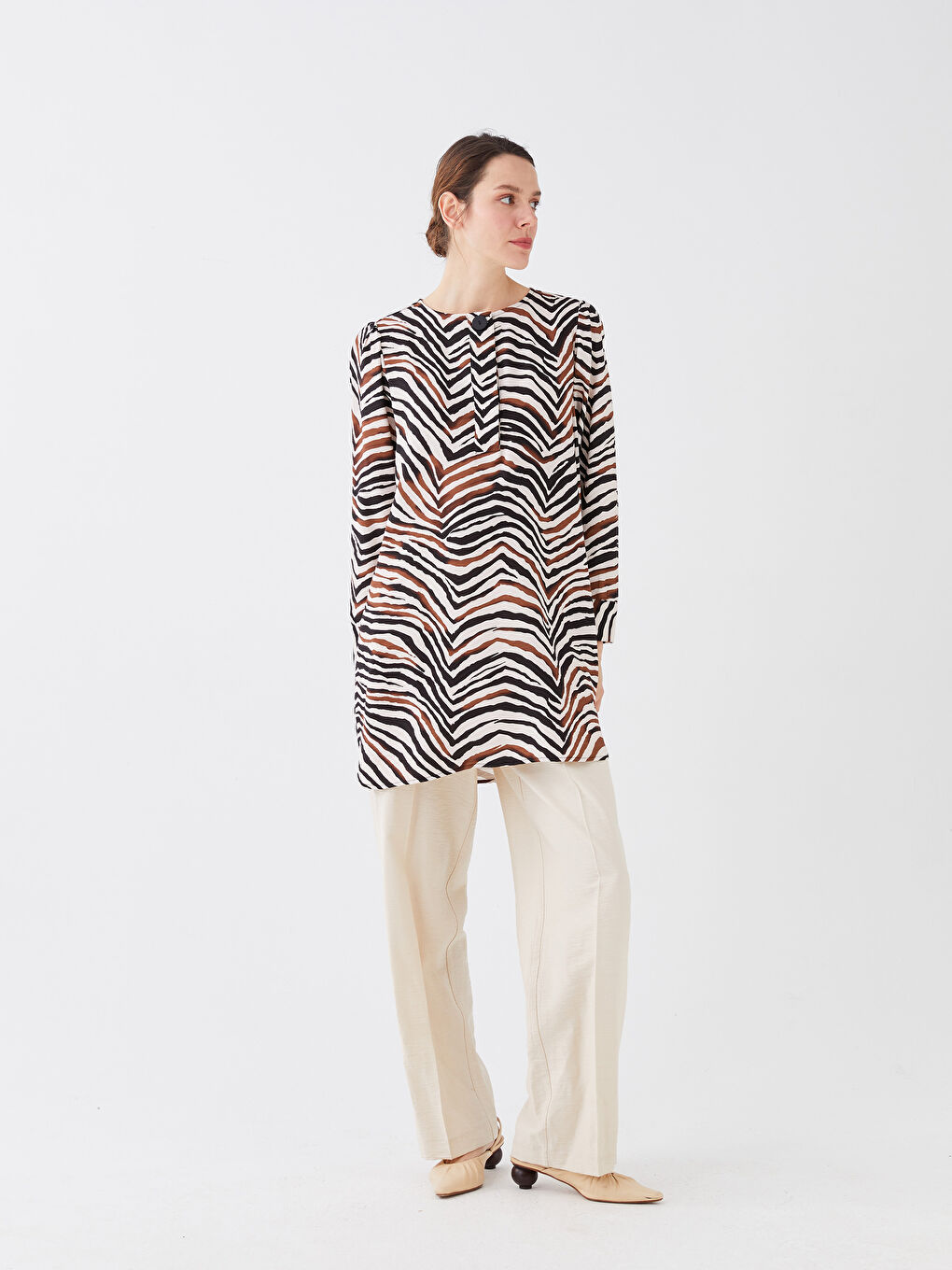 Crew Neck Patterned Long Sleeve Women's Tunic-2