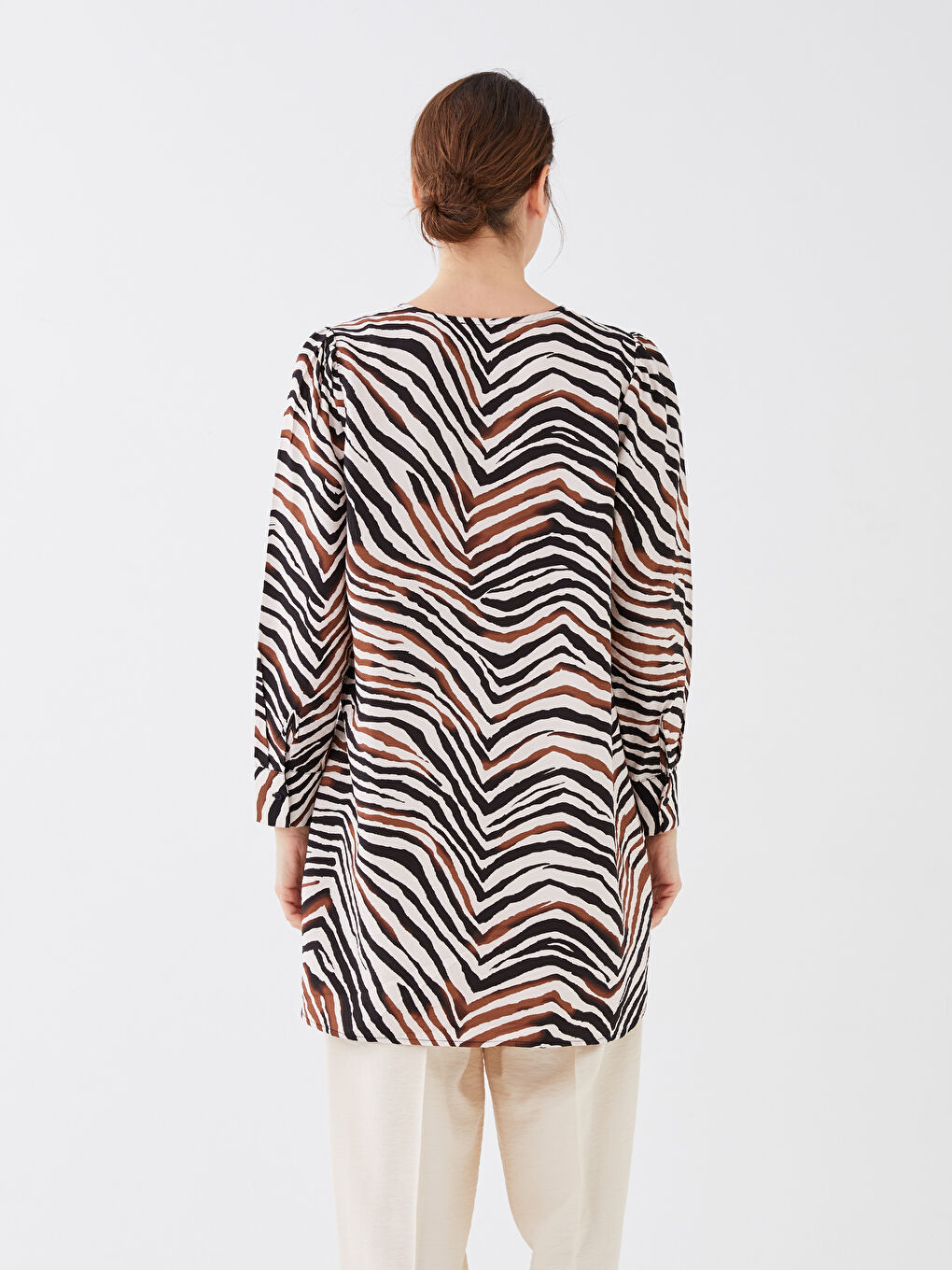 Crew Neck Patterned Long Sleeve Women's Tunic-4