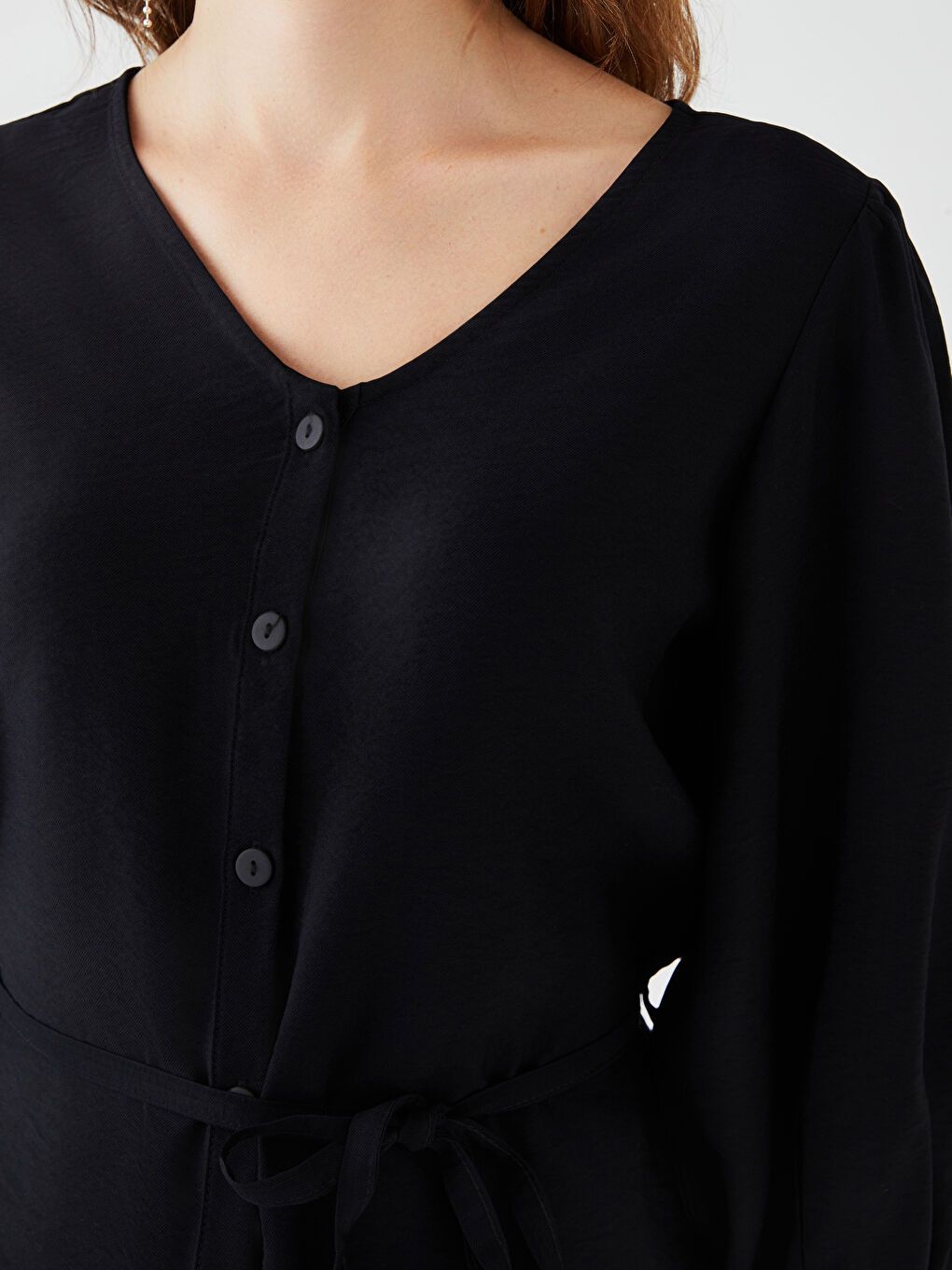 Women's V Neck Plain Blouse-3