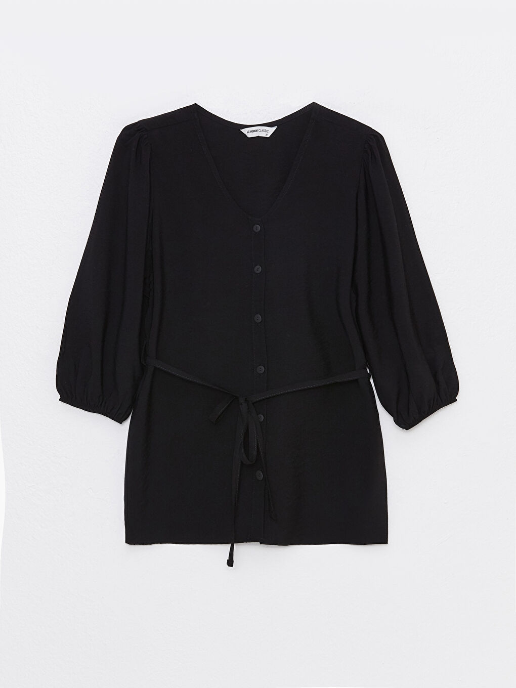 Women's V Neck Plain Blouse-5