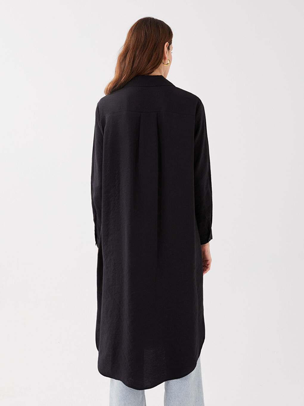 Siyah Düz Uzun Kollu Oversize Kadın Gömlek Tunik-4