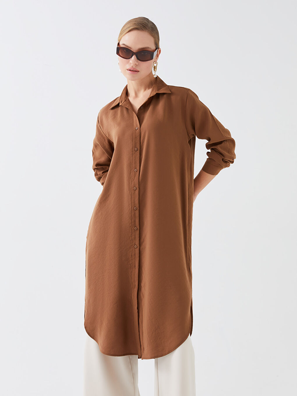 Plain Long Sleeve Oversize Women's Shirt Tunic-1