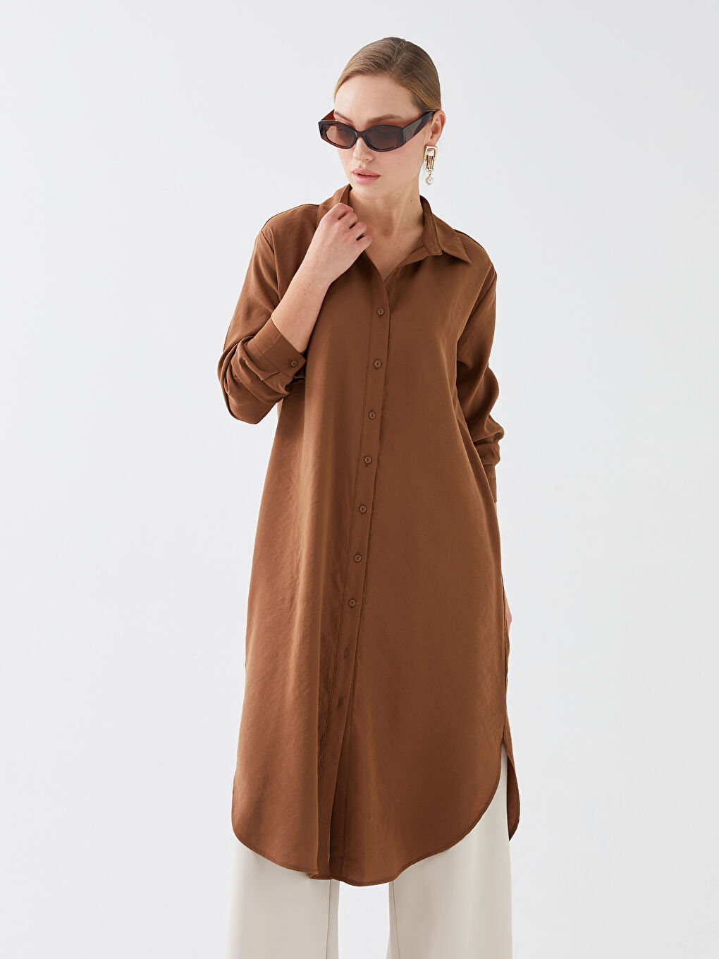 Plain Long Sleeve Oversize Women's Shirt Tunic-2