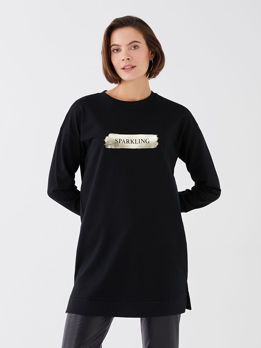 Crew Neck Printed Long Sleeve Women's Sweatshirt Tunic-1