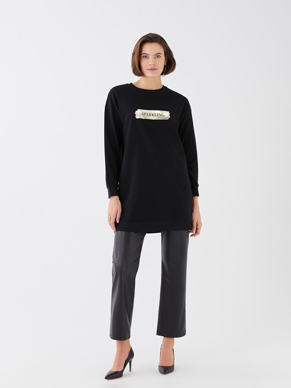 Crew Neck Printed Long Sleeve Women's Sweatshirt Tunic-3