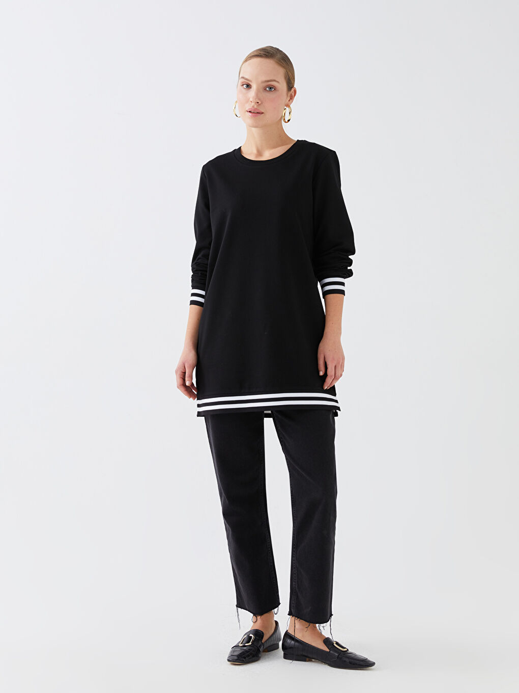 Crew Neck Plain Long Sleeve Women's Sweatshirt Tunic -S38426Z8-CVL