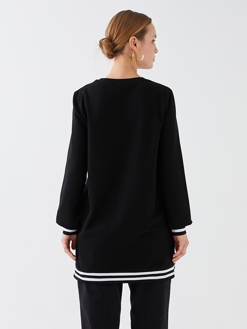 Crew Neck Plain Long Sleeve Women's Sweatshirt Tunic -S38426Z8-CVL