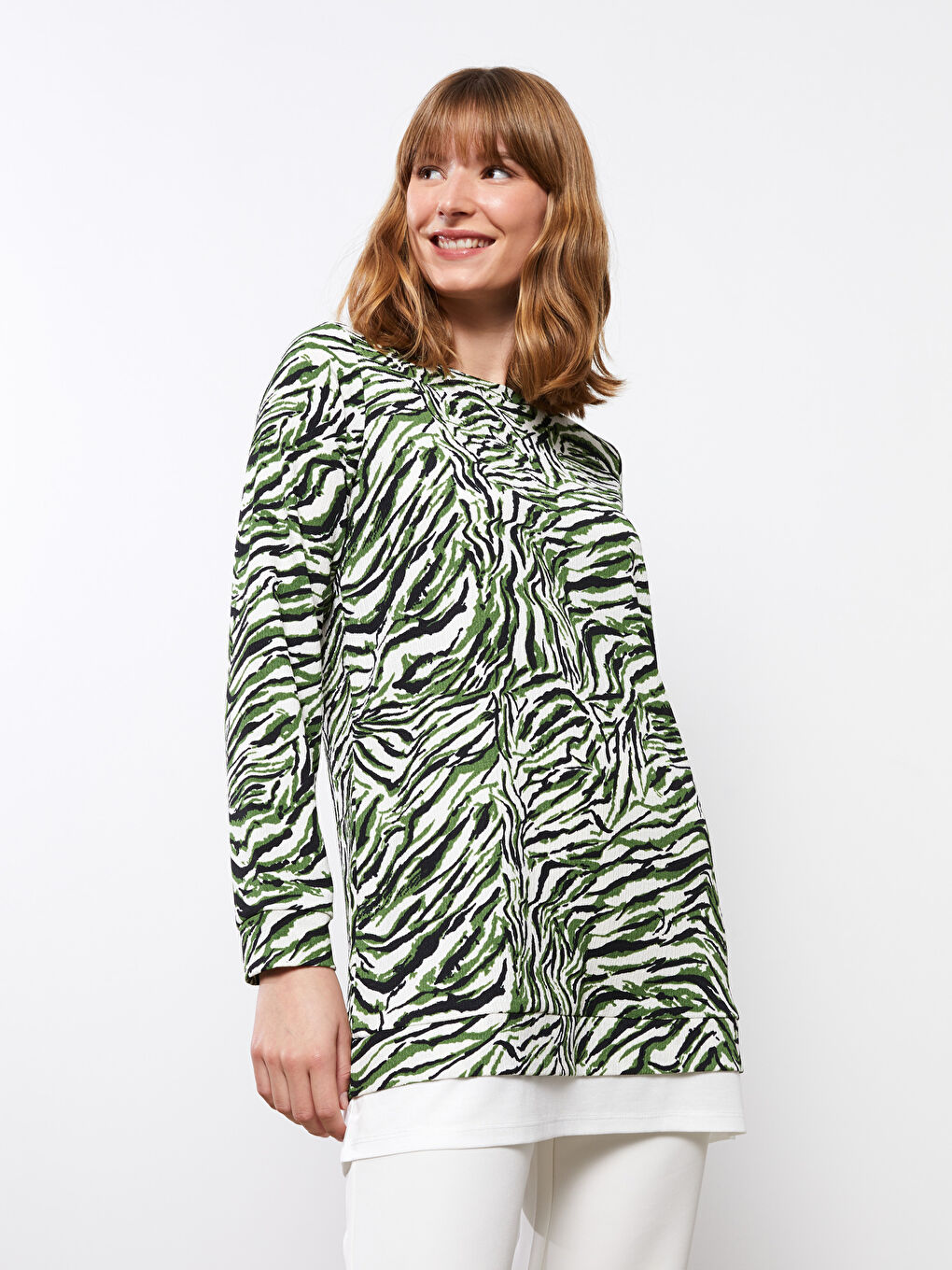 LCWAIKIKI Classic Crew Neck Patterned Long Sleeve Women's Tunic -S38428Z8-F9C