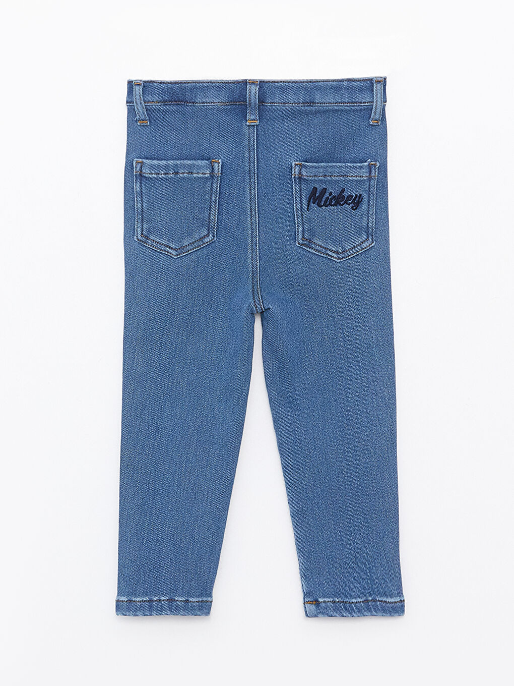 İndigo Beli Lastikli Mickey Mouse Baskılı Erkek Bebek Jean Pantolon-3