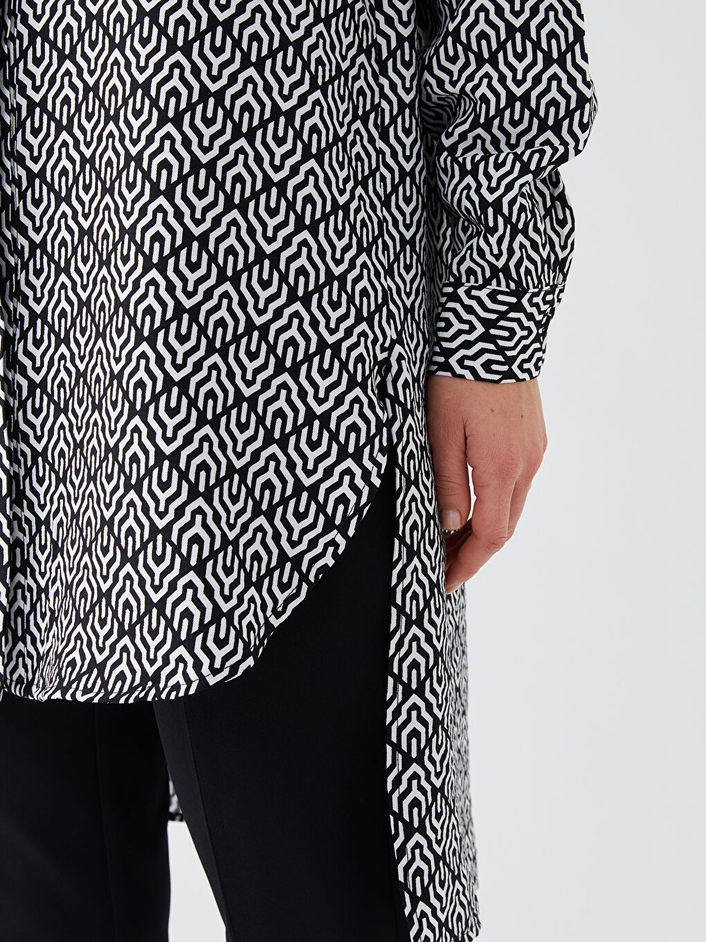 Grandad Collar Patterned Long Sleeve Women's Tunic-3