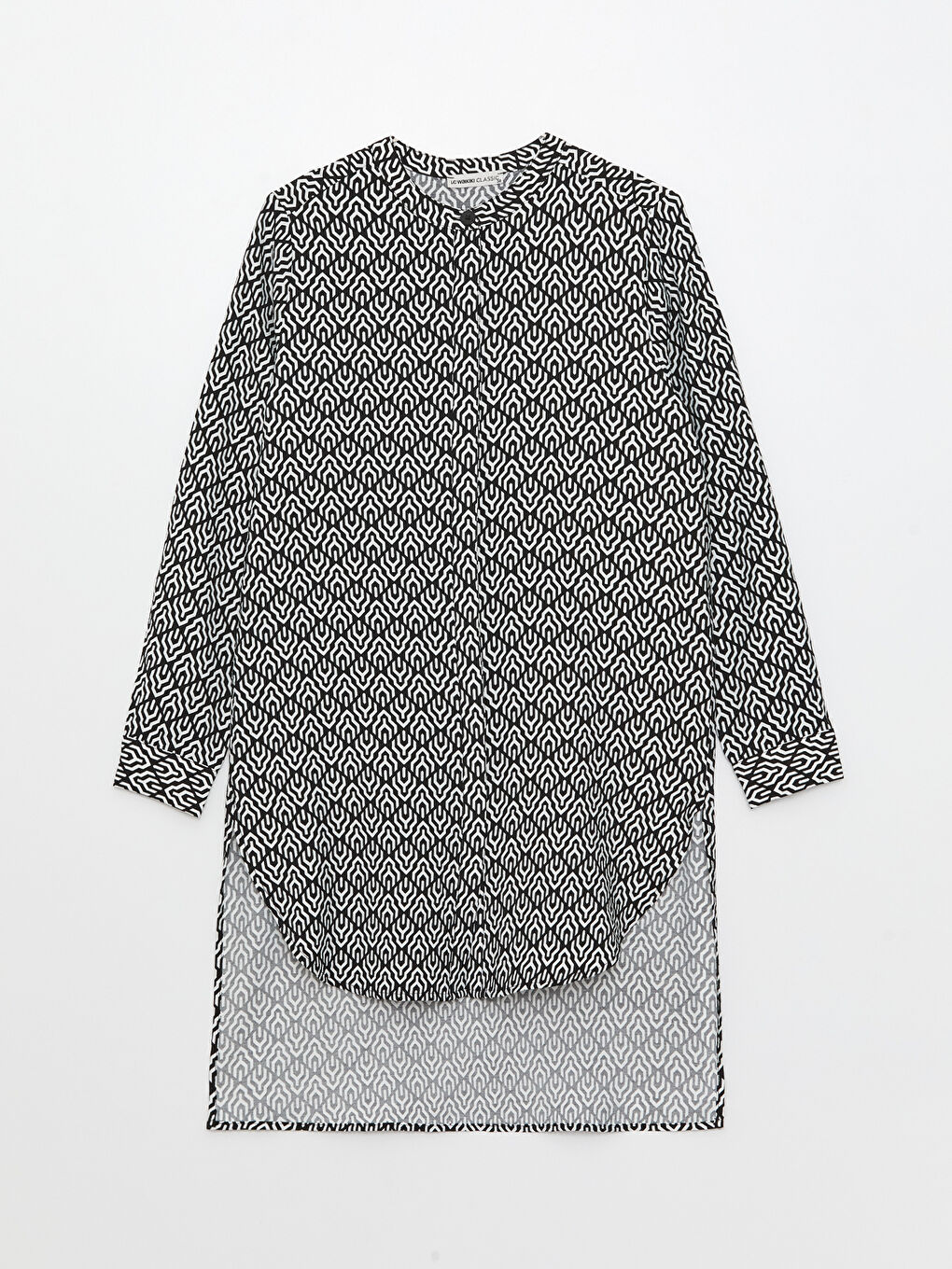 Grandad Collar Patterned Long Sleeve Women's Tunic-5