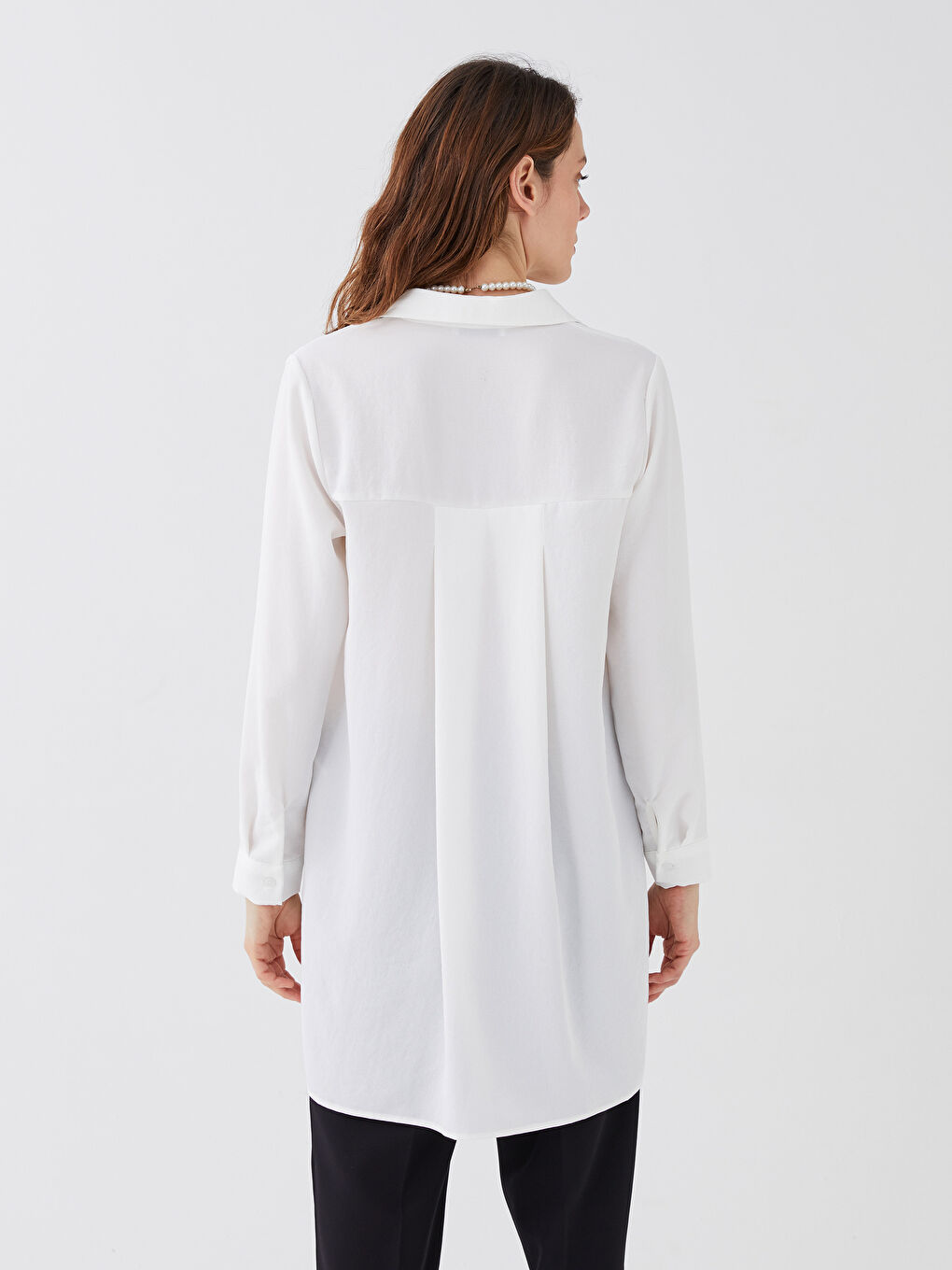 Ekru Taş Detaylı Uzun Kollu Kadın Gömlek Tunik-4