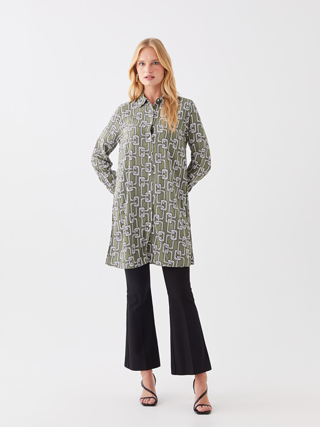Siyah Desenli Kadın Gömlek Tunik