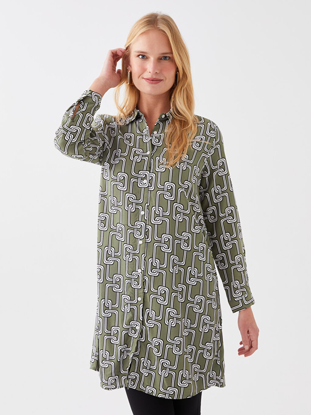 Siyah Desenli Kadın Gömlek Tunik-1