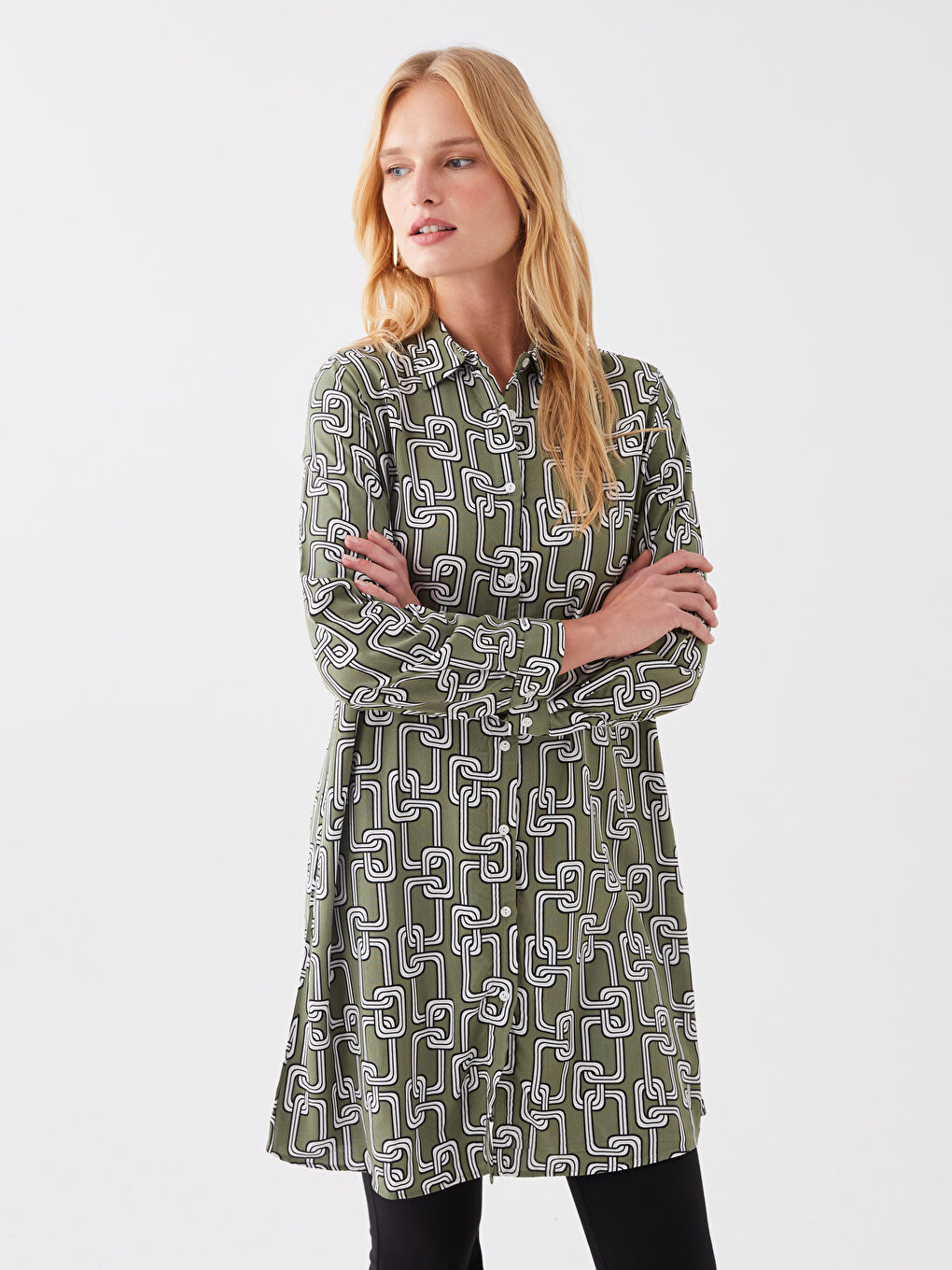 Siyah Desenli Kadın Gömlek Tunik-2