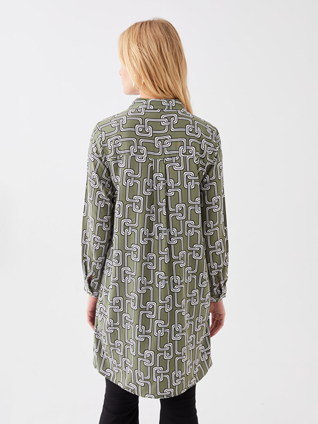 Siyah Desenli Kadın Gömlek Tunik-4