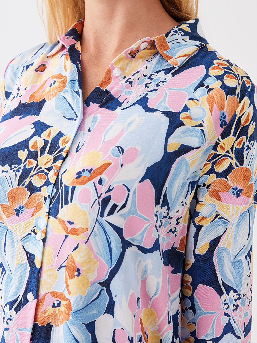 Mavi Desenli Kadın Gömlek Tunik-2