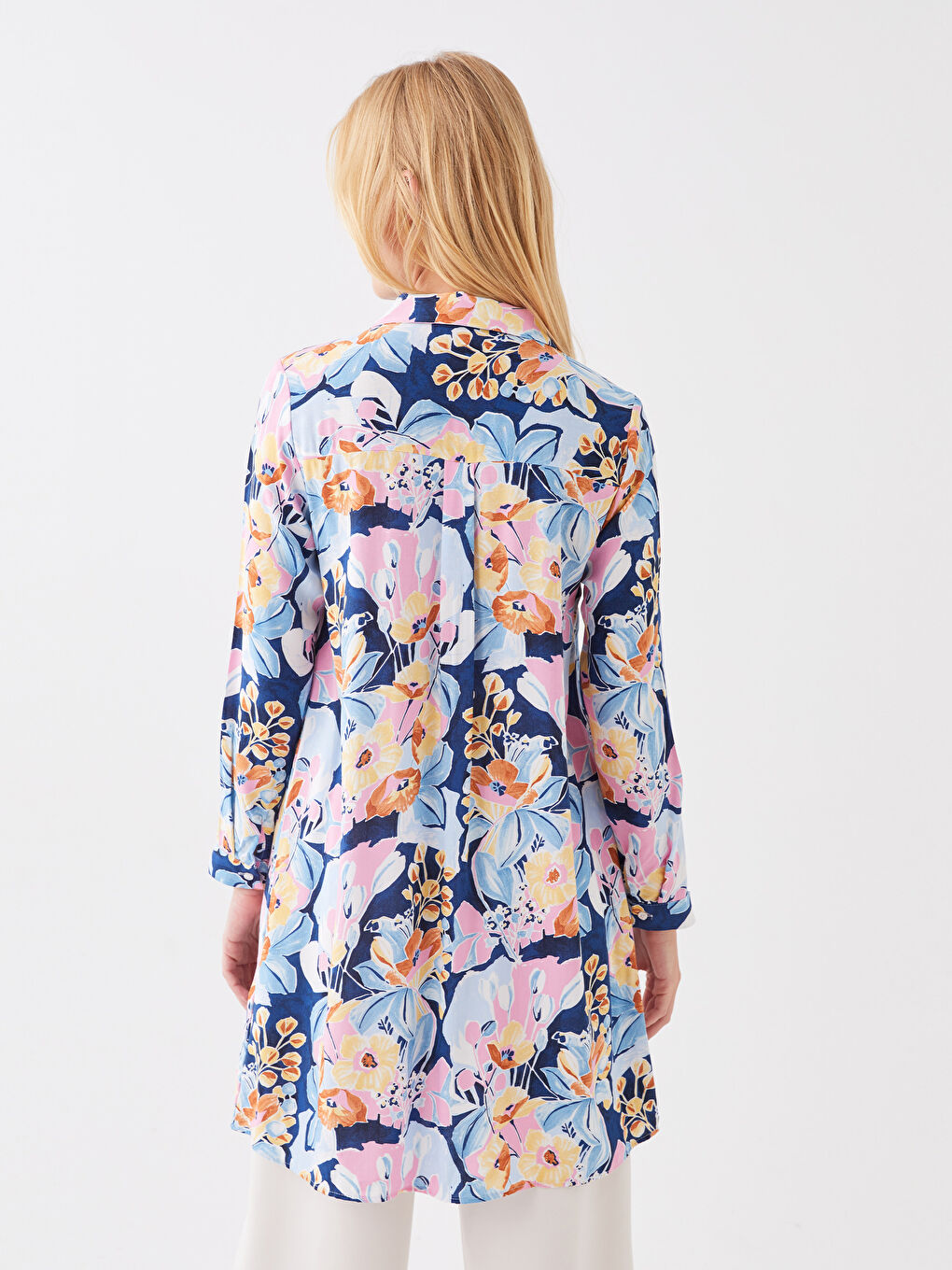 Mavi Desenli Kadın Gömlek Tunik-3