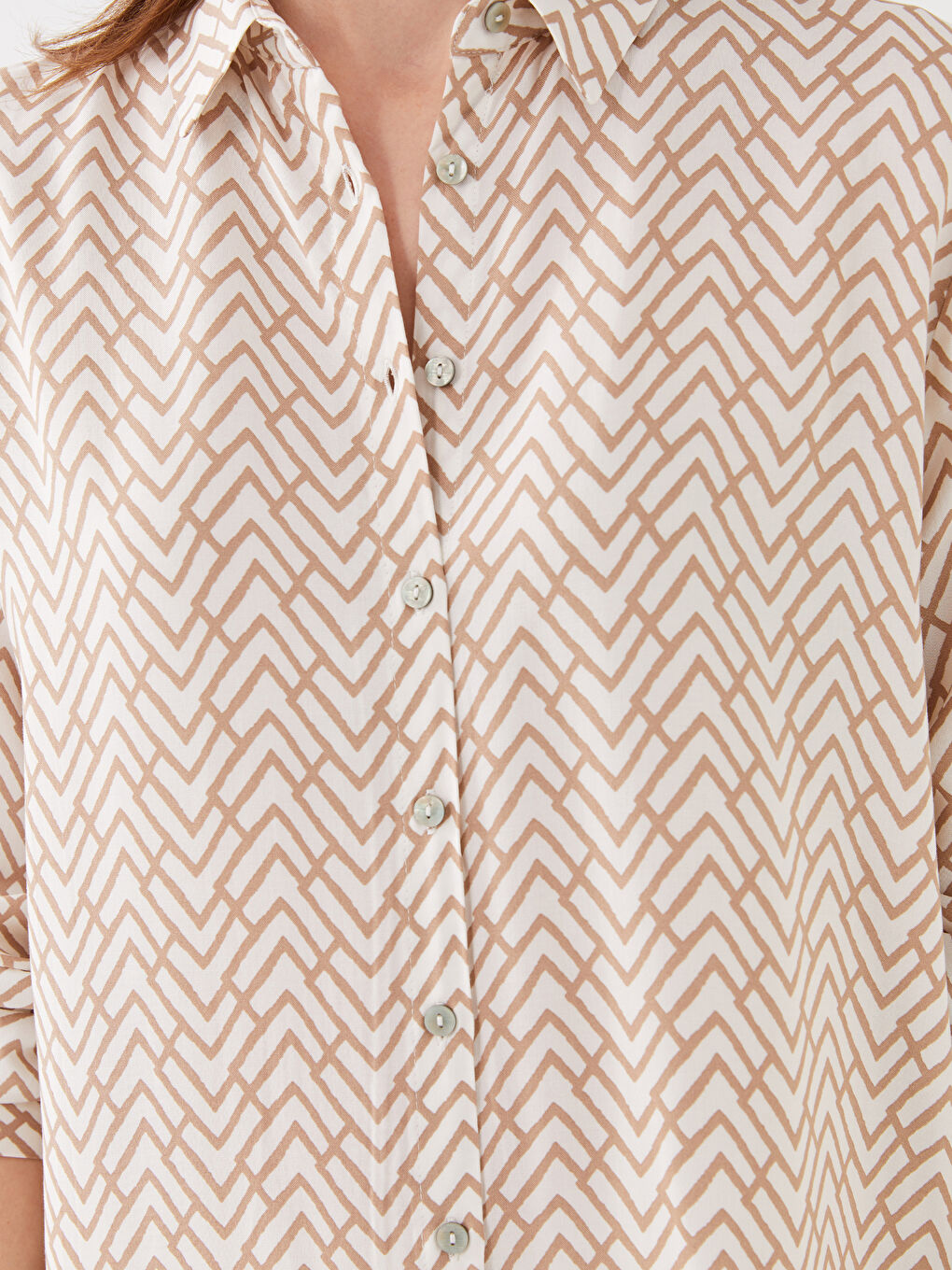 Ekru Desenli Kadın Gömlek Tunik-3