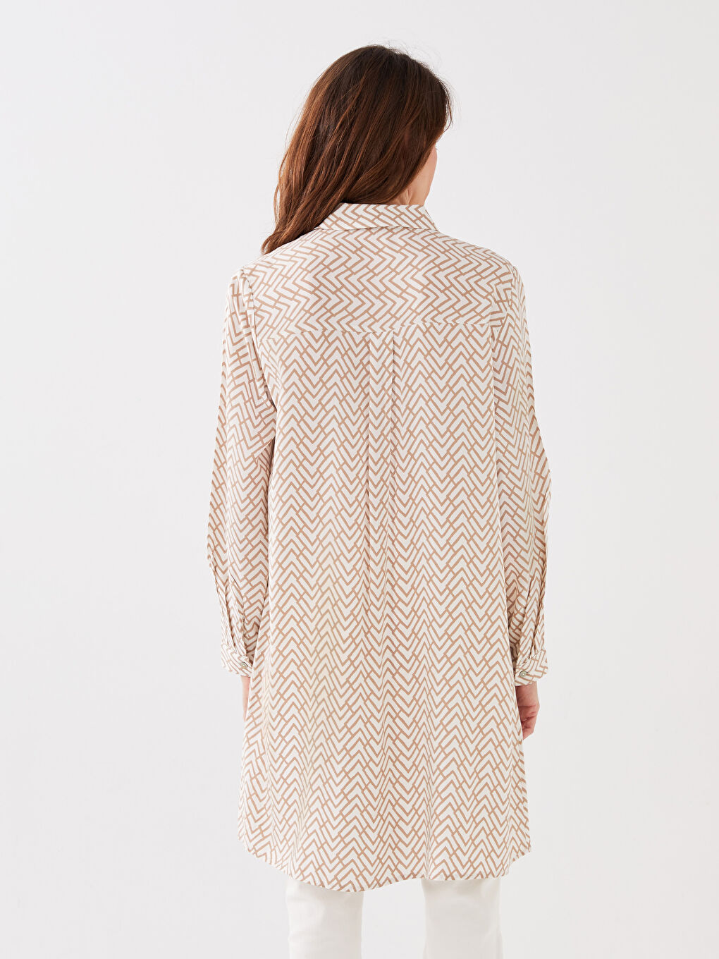 Ekru Desenli Kadın Gömlek Tunik-4
