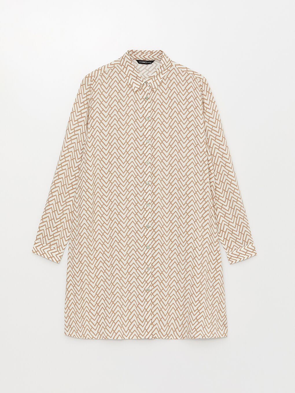 Ekru Desenli Kadın Gömlek Tunik-5