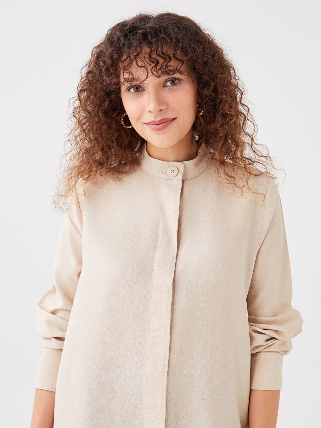 Großvaterkragen Schlichte Langarm Tunika für Damen-1